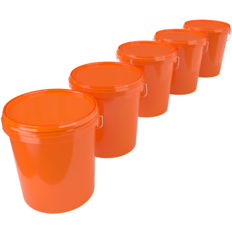 5x Eimer mit Deckel Kunststoff Leereimer Griff 15,9l lebensmittelecht orange