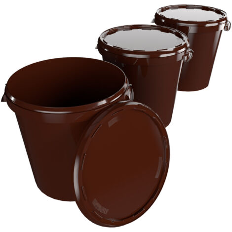 3x Hobbock Eimer mit Deckel 31,5 L, Lebensmittelecht Braun