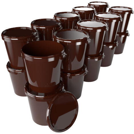 20x Hobbock Eimer mit Deckel 31,5 L, Lebensmittelecht Braun