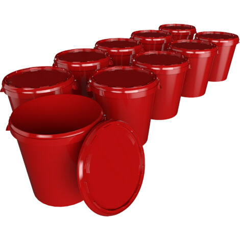 10x Hobbock Eimer mit Deckel 31,5 L, Lebensmittelecht Rot