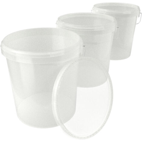 3x Eimer mit Deckel Kunststoff Leereimer Griff 15,9l lebensmittelecht natur