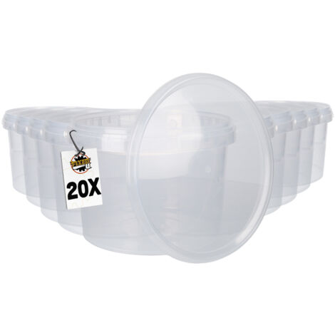 20 Kunststoffeimer mit Deckel, Kunststoff Griff,PP, rund,3 Liter, Lebensmittelecht Transparent
