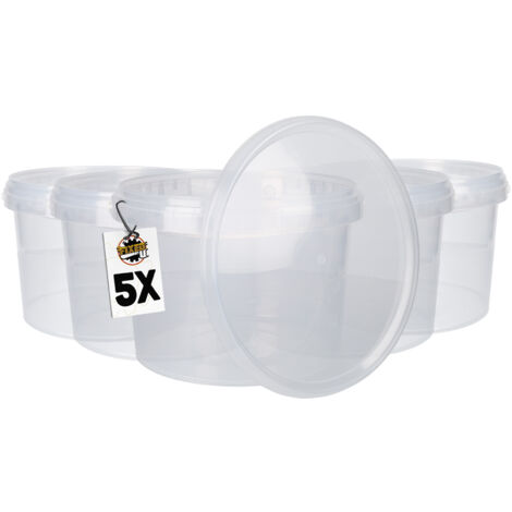 5 Kunststoffeimer mit Deckel, Kunststoff Griff,PP, rund,3 Liter, Lebensmittelecht Transparent