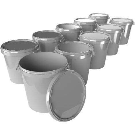 10x Seau Hobbock avec couvercle 31,5 L, qualité alimentaire Gris