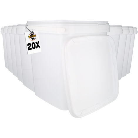 20 Seau en plastique avec couvercle, PP, rectangulaire, blanc, qualité alimentaire 10,8 L
