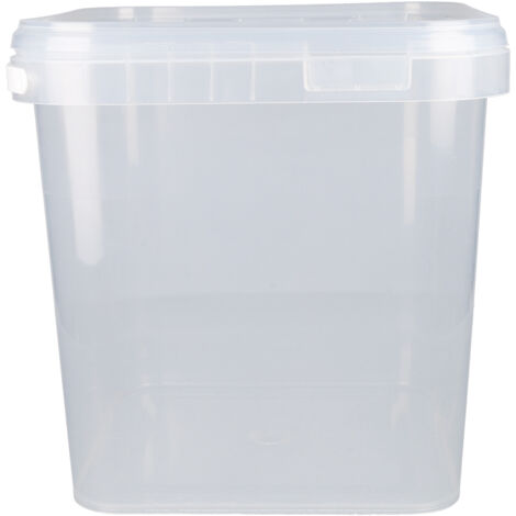 5x Seau en plastique avec couvercle, PP, carré, transparent 3,5 L