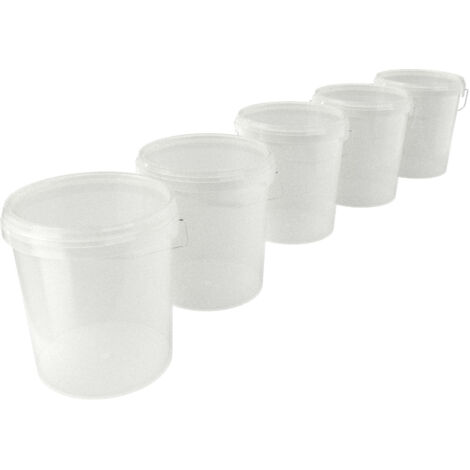 5x Seau avec couvercle Seau à vide en plastique poignée 15,9l alimentaire couleur naturelle