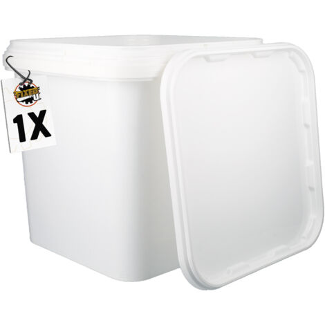 1 seau en plastique avec couvercle, PP, carré, blanc, qualité alimentaire 5,4 L
