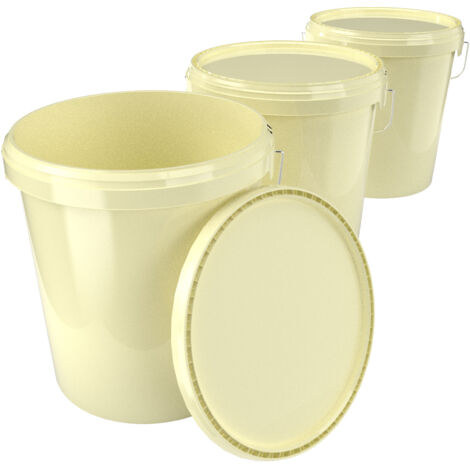 3x Seau avec couvercle Seau à vide en plastique poignée 15,9l alimentaire ivoire clair