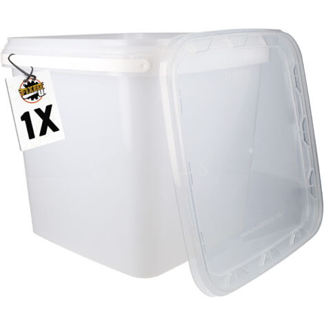 1x Seau en plastique avec couvercle, PP, carré, transparent 8,8 L