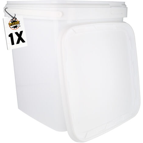 1 seau en plastique avec couvercle, PP, carré, blanc, qualité alimentaire 10,8 L