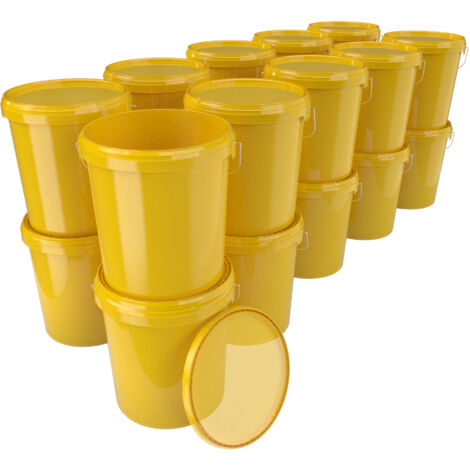 20x Seau avec couvercle en plastique seau vide poignée 15,9l alimentaire jaune clair