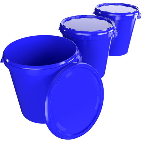 3x Seau Hobbock avec couvercle 31,5 L, qualité alimentaire bleu