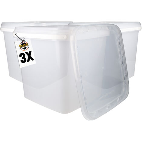 3x Seau en plastique avec couvercle, PP, carré, transparent 8,8 L