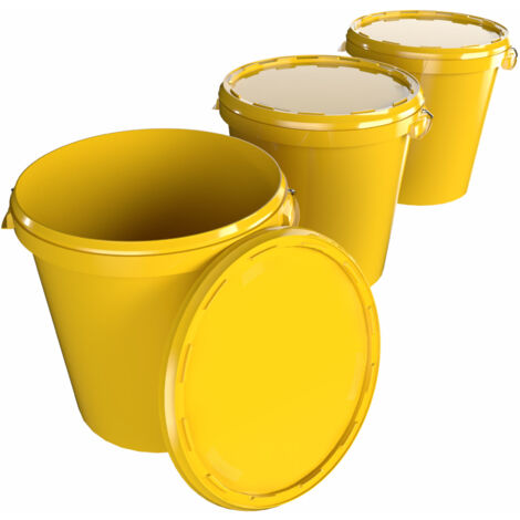 3x Seau Hobbock avec couvercle 31,5 L, qualité alimentaire jaune