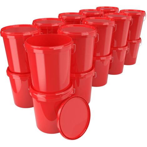 20x Seau avec couvercle Seau à vide en plastique poignée 15,9l alimentaire rouge clair
