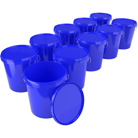 10x Seau avec couvercle Seau à vide en plastique poignée 15,9l alimentaire bleu clair