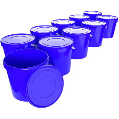 Seau avec couvercle 10 litres en bleu - 10 pièces