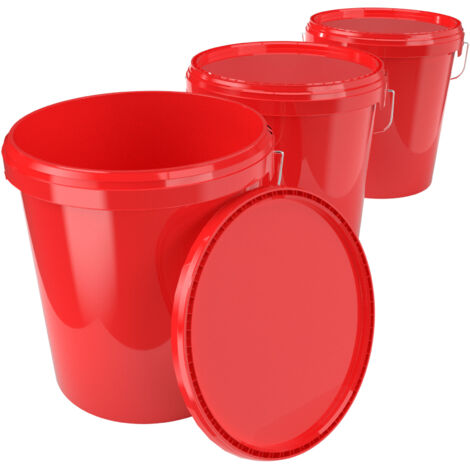 3x Seau avec couvercle Seau à vide en plastique poignée 15,9l alimentaire rouge clair