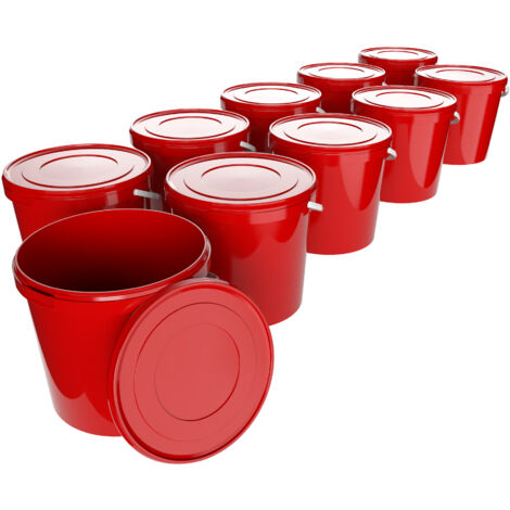 Seau avec couvercle 10 litres en rouge - 10 pièces