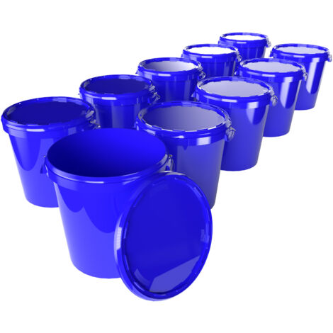 10x Seau Hobbock avec couvercle 31,5 L, qualité alimentaire bleu