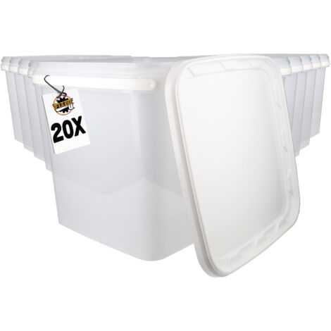 20 Seau en plastique avec couvercle, PP, rectangulaire, blanc, qualité alimentaire 8,8 L