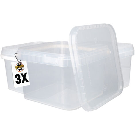 3 seaux en plastique avec couvercle, PP, rectangulaire, transparent 3,5 L