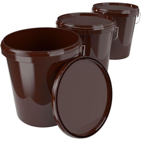 3x Set de seaux pour l'industrie alimentaire et chimique, capacité 15,9 litres, marron