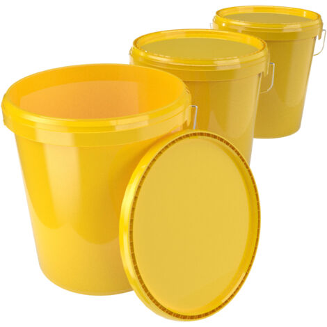 3x Seau avec couvercle en plastique seau vide poignée 15,9l alimentaire jaune clair
