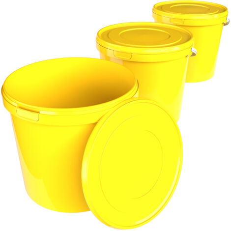 Seau avec couvercle 10 litres en jaune - 3 pièces