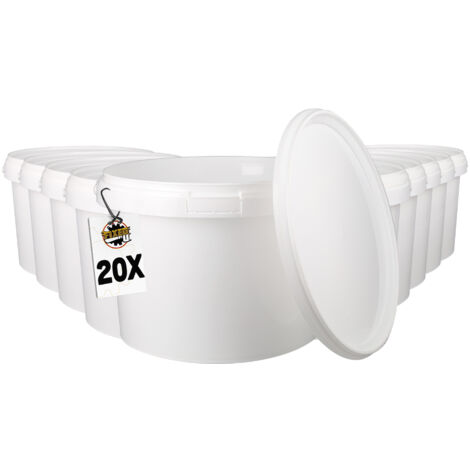 20 Seau en plastique avec couvercle, poignée en plastique,PP, rond,3 litres, qualité alimentaire blanc