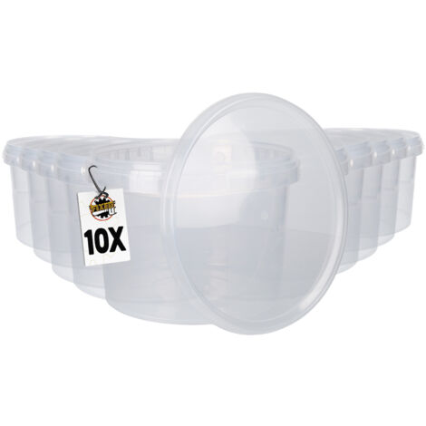 10 Seau en plastique avec couvercle, poignée en plastique,PP, rond,3 litres, qualité alimentaire Transparent