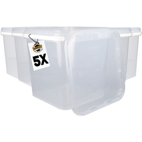 5x Seau en plastique avec couvercle, PP, carré, transparent 8,8 L