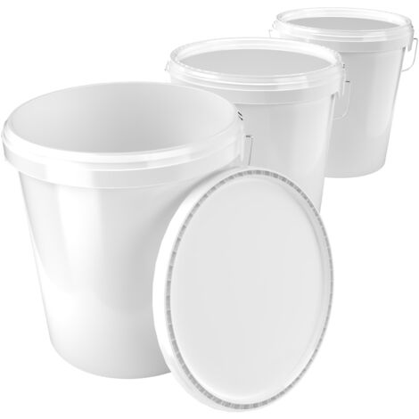 3 seaux avec couvercle 16 L Seau de réserve alimentaire blanc (PP) 3 pièces