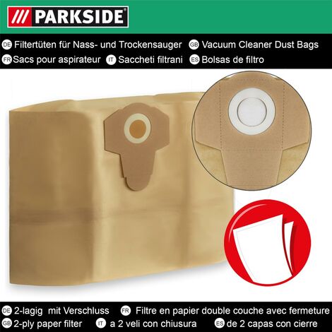 5 sacs d'aspirateur convenant pour Parkside Nass Aspirateur PNTS 30, PNTS  1250/9, PNTS 1300