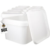 50 seaux en plastique avec couvercle, PP, rectangulaire, blanc, qualité alimentaire 3,5 L