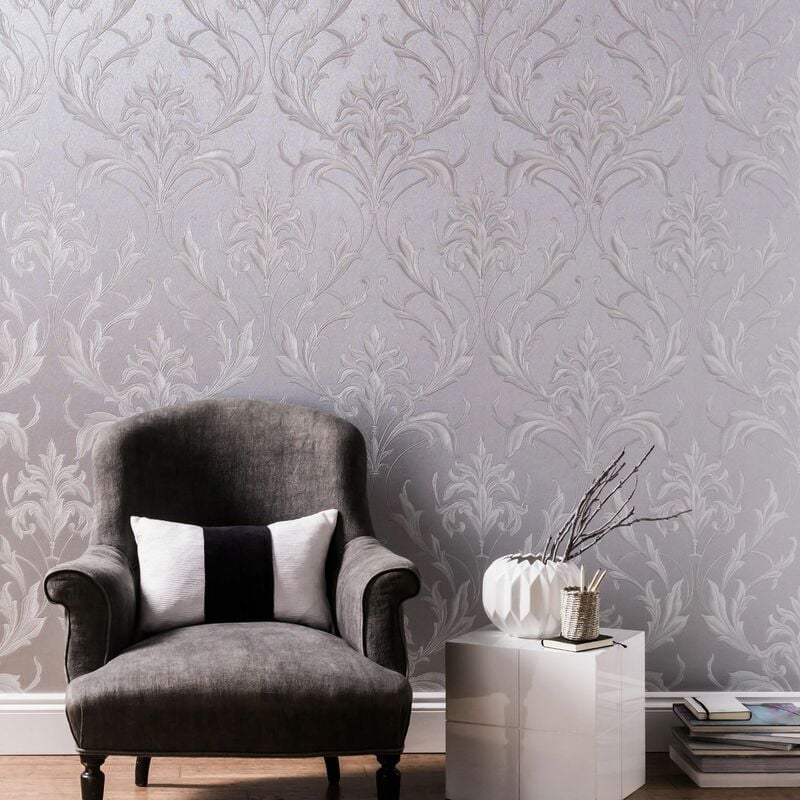 Damask silver online wallpaper