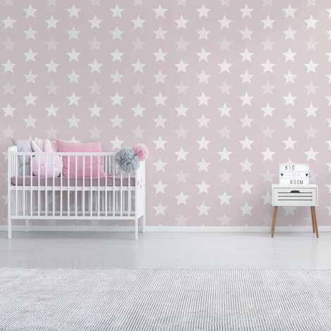 Kids Bedroom Stars Pink/White Wallpaper ...