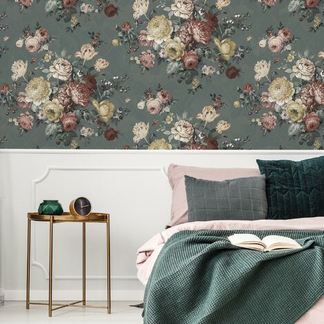 Alannah Green Abstract Retro Botanical Floral Wallpaper