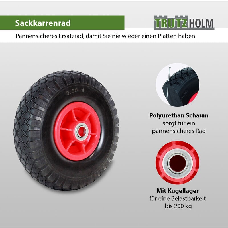 2x Sackkarrenrad Pannensicher 260x85 mm 3.00-4 PU Sackkarre Ersatzrad Reifen DHL 