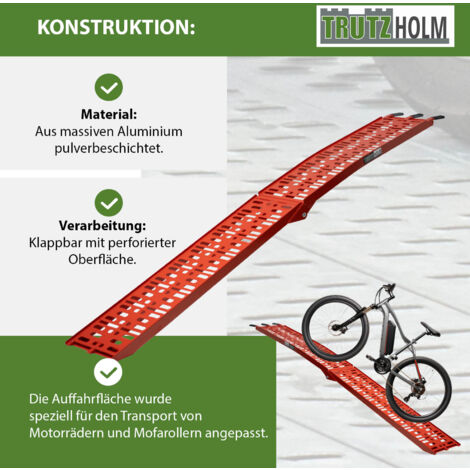 TRUTZHOLM 2 x Auffahrrampe klappbar 180 cm Traglast 400 kg Alu grau geriffelt/ gelocht Verladerampe