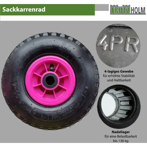 Sackkarrenrad 260x85 mm 3.00-4 Luftrad Nabenlänge 75 mm Ersatzrad Bollerwagenrad 4 PR pink (1/4)