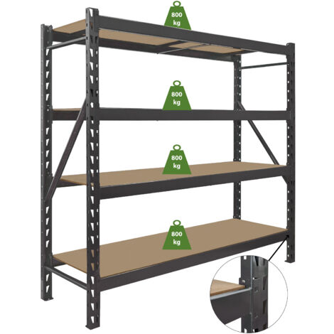 Schwerlastregal Emil 180x190x60 cm 3200 kg aus Stahl Stecksystem 4 Fachböden Pickregal Lagerregal