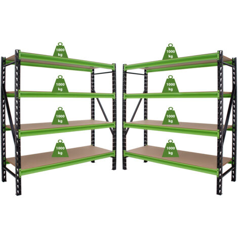 2x Industrieregal Milo 200x190x60 cm steckbar, erweiterbar 4 Ebenen 4 Tonnen Schwerlastregal Regal