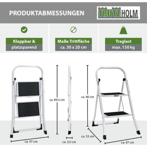 Trittleiter 2 Stufen klappbar TÜV/GS 150 kg AntiRutsch Haushaltstritt