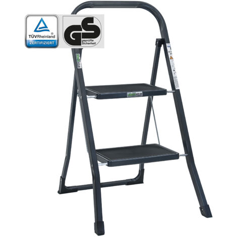Trittleiter 2-stufig klappbar TÜV/GS 150 kg Anti-Rutsch Trittflächen Klapptritt Leiter in Anthrazit (1/5)