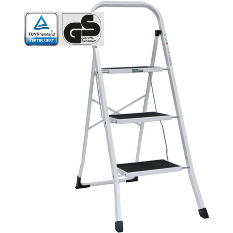 Trittleiter 3-stufig klappbar TÜV/GS 150 kg Anti-Rutsch Trittflächen Klapptritt Leiter in weiß (1/5)
