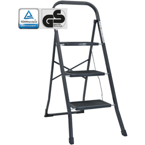 Trittleiter 3-stufig klappbar TÜV/GS 150 kg Anti-Rutsch Trittflächen Klapptritt Leiter in Anthrazit (1/5)