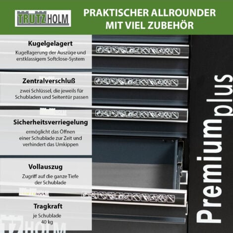 Werkstattwagen  Premium Plus XXL unbestückt 84 x 74 Seitentür 7 Schubladen Antirutschmatten Stahl Werkzeugwagen Werkzeugaufbewahrung