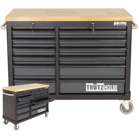 Baumarktplus – Werkstattwagen DELUXE 12 Schubladen 123 cm – Massive 40 mm Hartholz-Arbeitsplatte – Zentralverriegelung – Doppelt kugelgelagerte Auszüge (1/5)